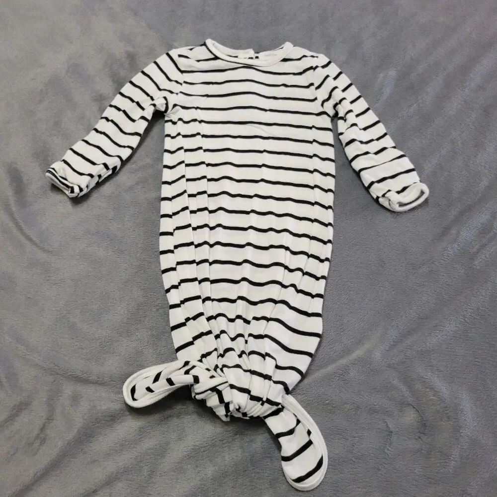 Angel Dear Knotted Gown Baby Boy Girl 0-3 Months Black White Stripe Bamboo Blend
